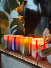 Load image into Gallery viewer, PURPLE &amp; BLUE STRIPED SOY CANDLE
