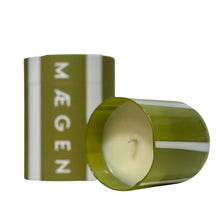Load image into Gallery viewer, WHITE &amp; GREEN STRIPED SOY CANDLE